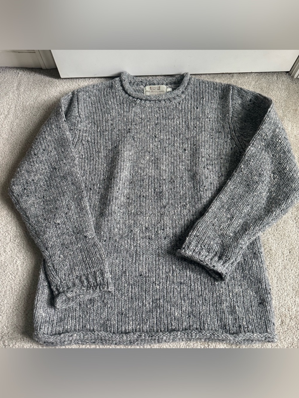 Aran Sweater Market  Donegal Tweed Roll Neck Handmade Wool Pullover Gray Irish
